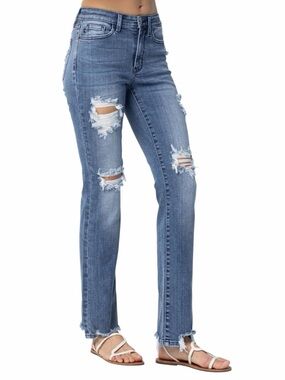 Judy Blue Medium Wash
Destroyed Straight Mid-Rise Jeans size 7/28